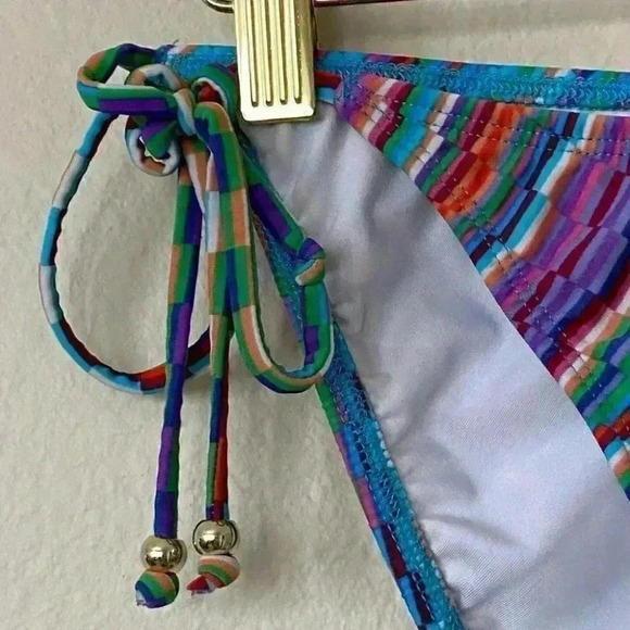 Multicolor Bikini Bottom Striped Side Tie w Beads Size Medium - Picture 2 of 8